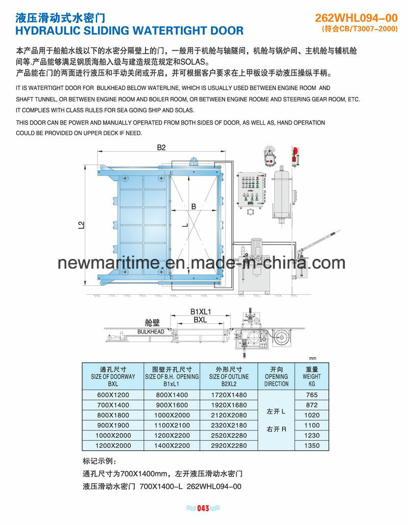 High Performance A60 Hydraulic Sliding Watertight Door Marine Hatches and Doors