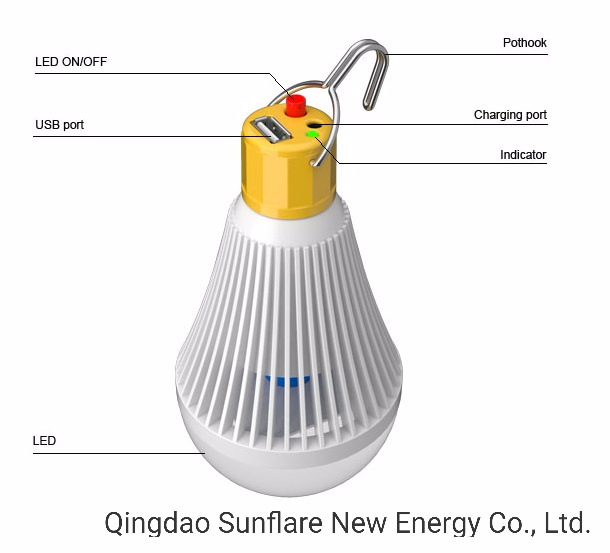 2W/5V 2000mAh Li-ion Battery Solar LED Bulbs Lamp/Lantern/Light