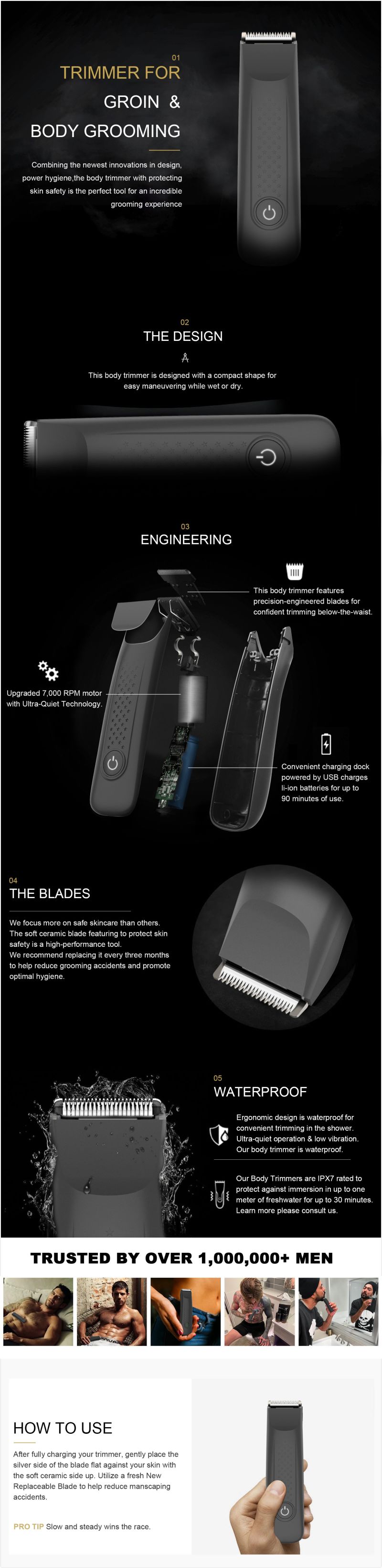 Waterproof Manufacturers Electric Rechargeable Cordless Mini Men Hairscaping Body Hair Trimmer