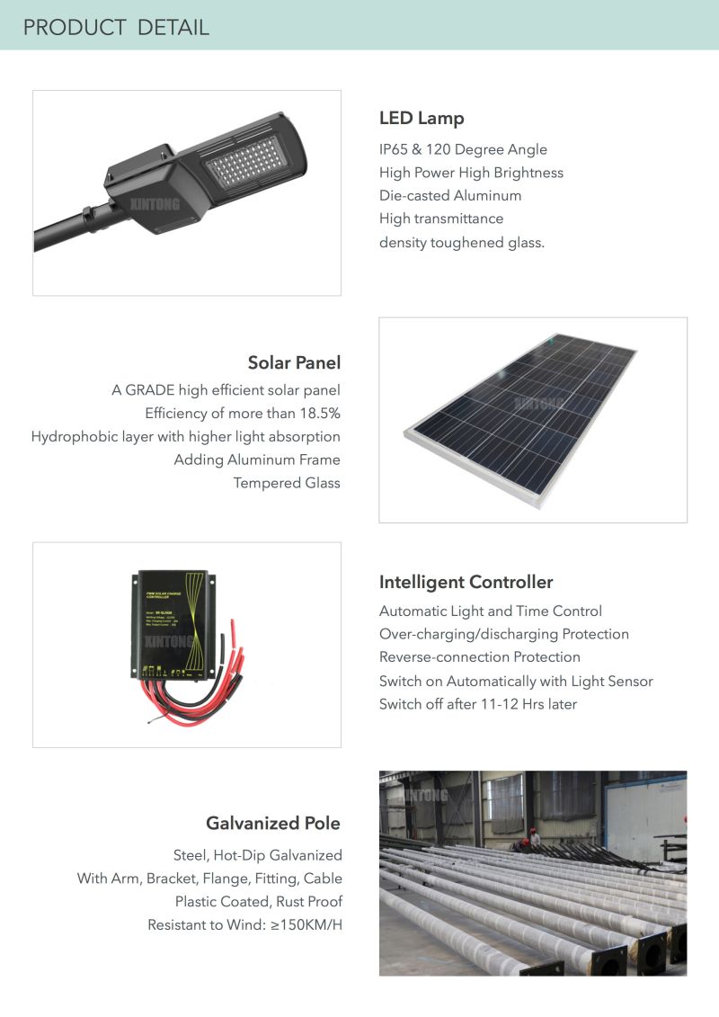 Outdoor Poly Panel LED Solar Street Lighting with Pole IP66