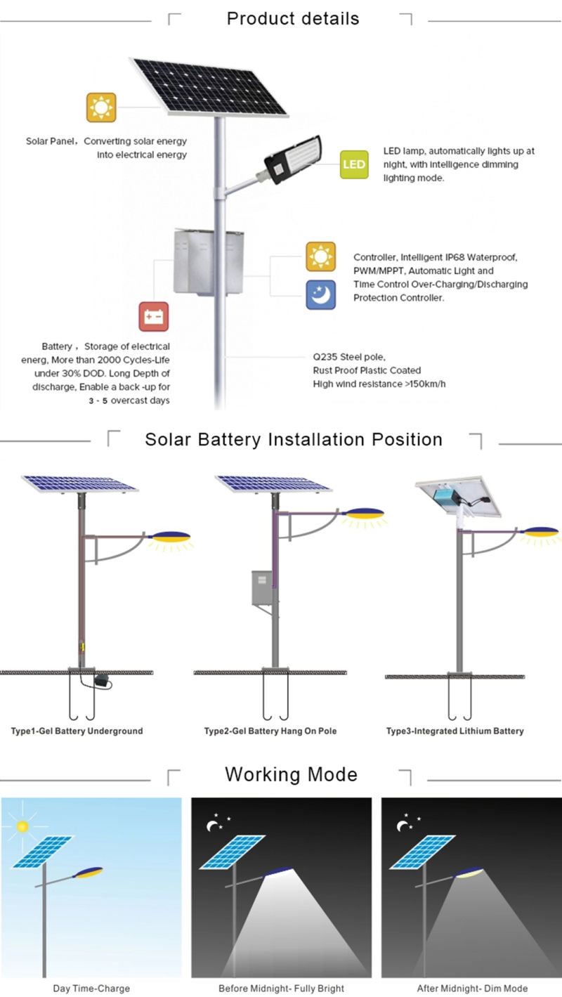 Solar Rechargeable LED Decorative Street Light Outdoor Lampadaire 60W Solar LED Street Light