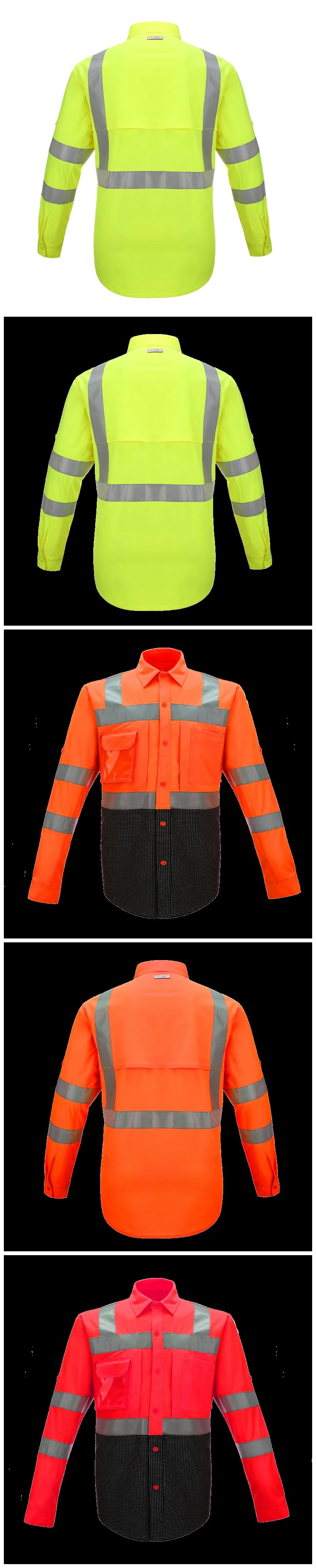 100% Polyester Safety T-Shirt Reflective Long Sleeve Shirt with Mens Reflective Work Shirt