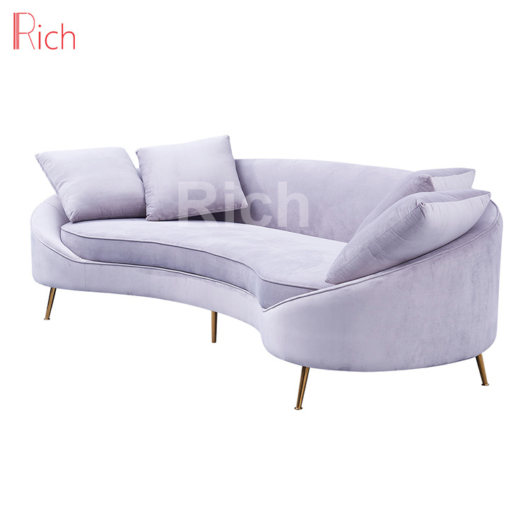 Lounge Furniture Fabric Wedding Couch Modern Velvet Curved Sofa 4-Seater