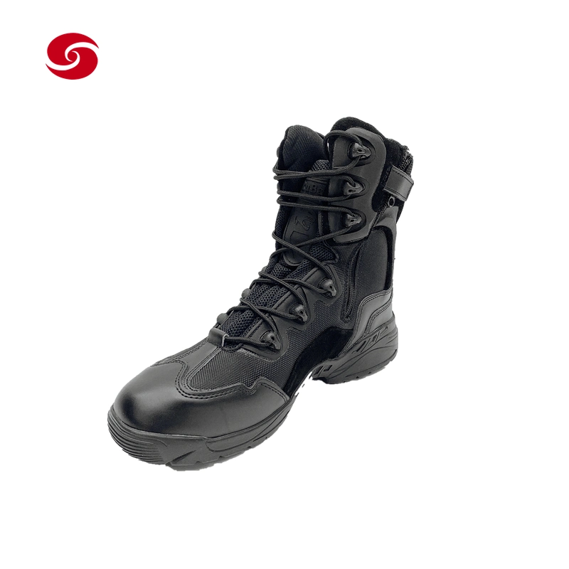 Black Military Tactical Combat Leather Oxford Fabric Tactical Police Boots