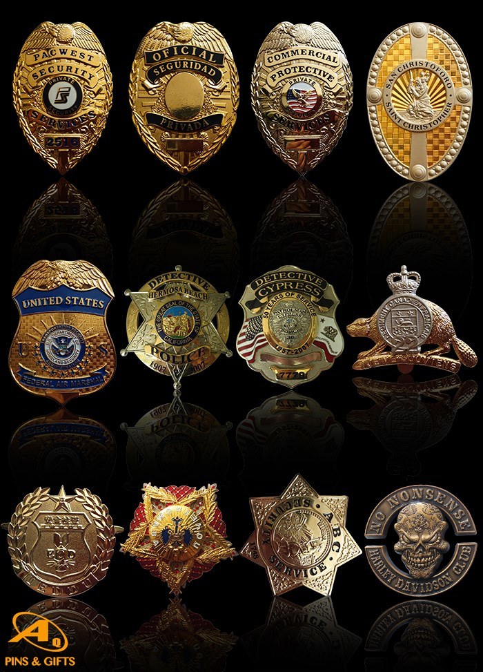 High Quality Custom Metal Gold Enamel Military Security Police Badges (402)