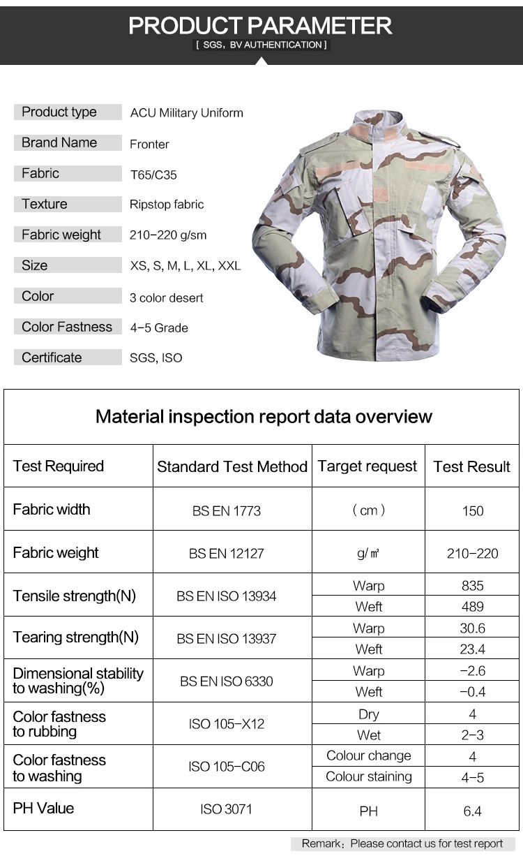 High Quality Used Security Uniforms Rip-Stop Military Uniform Tri-Color Desert Military Clothing