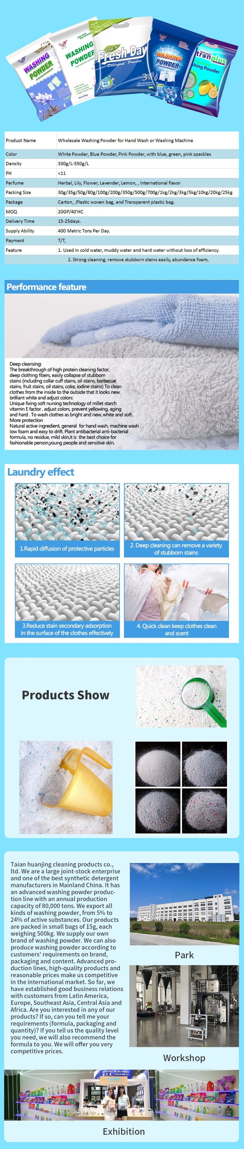 OEM/Washing Powder 15% Active Matter for Hand Washing, Washing Clothes