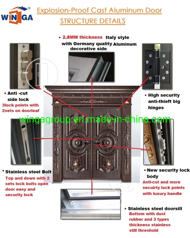 Nigeria Pillar Bulletproof Aluminum Cast Board Security Metal Door Wg-Fb-76