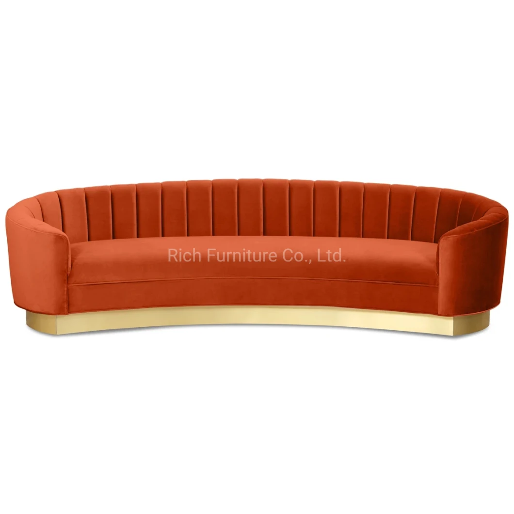 Nordic Style Modern Upholstery Fabric Velvet Sofa for Living Room Curved Shape Metal Leg