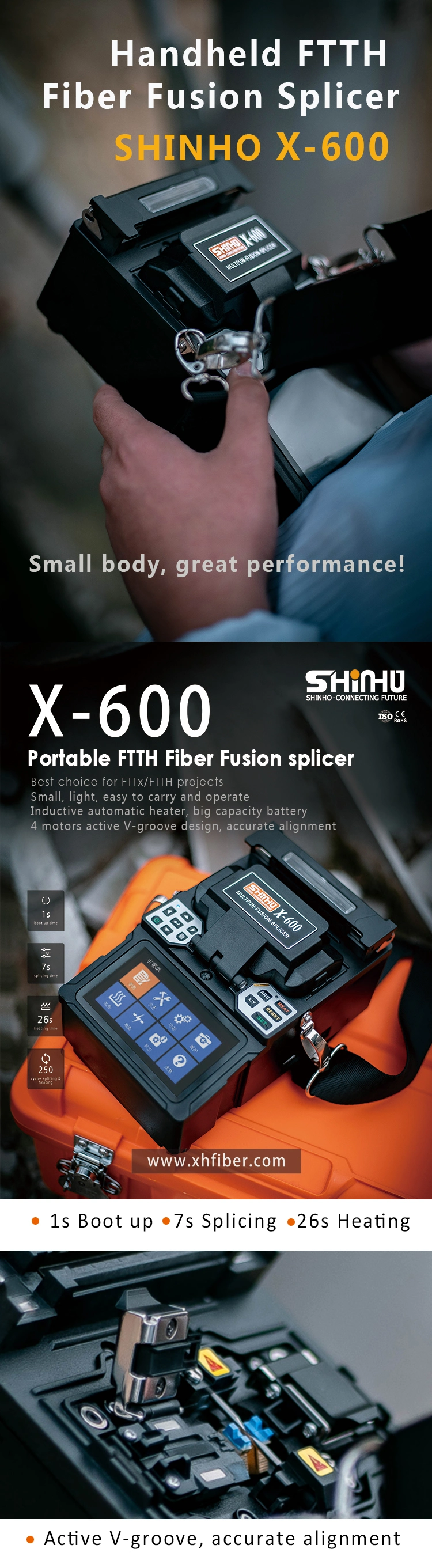 Cost Effective Light Weight X-600 Handheld Fusion Splicer Fiber Optic Arc Fusion Splicer
