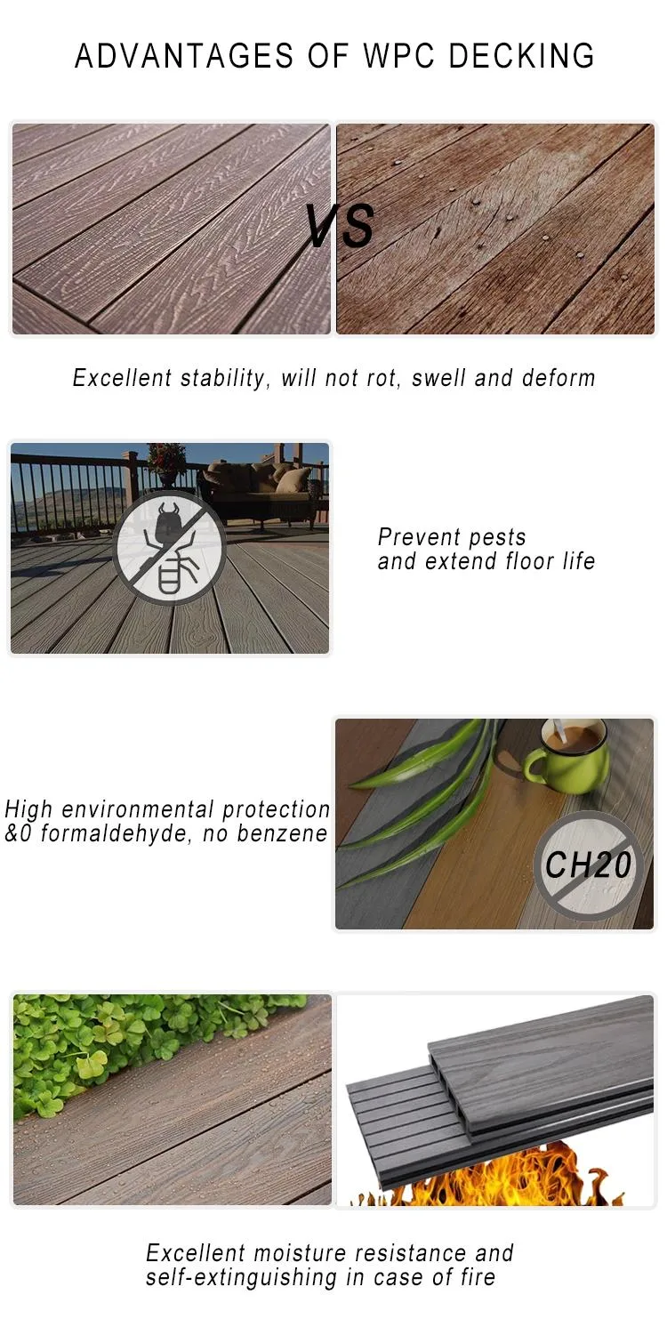 Grey Color Solid /Hollow Outdoor WPC Composite Decking
