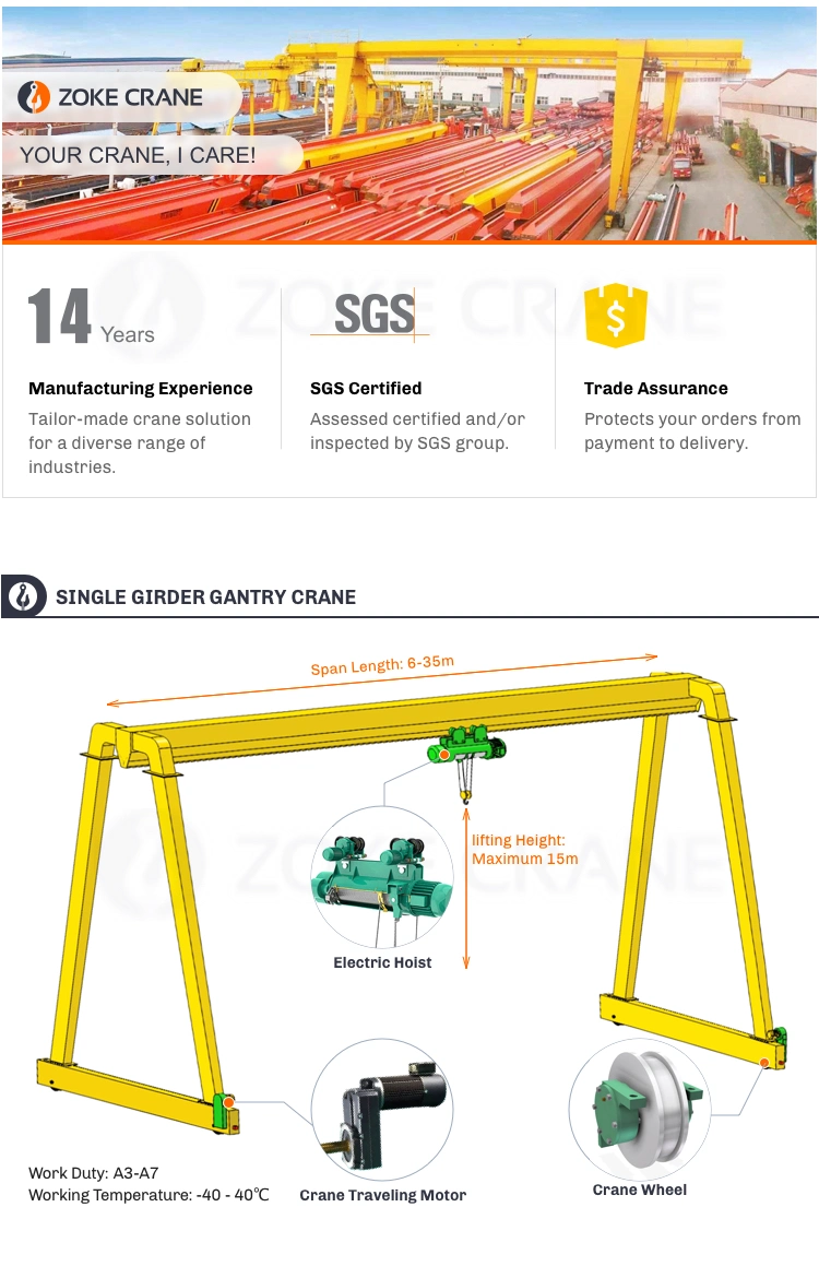 CE/ISO Certified 15 Ton Gantry Crane Electric 10/3ton Single Beam Gantry Crane Manufacturers