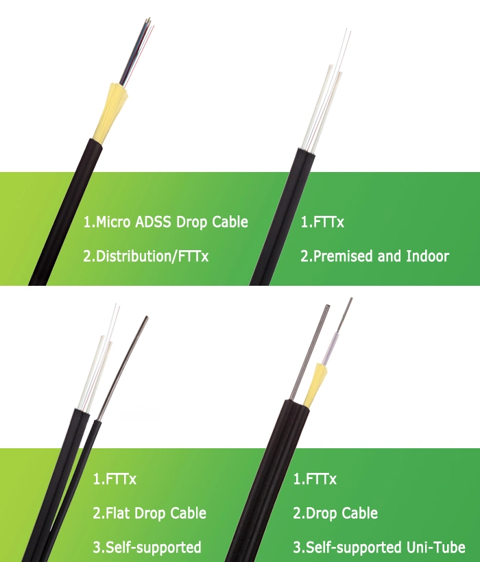 Round FTTH Drop Cable Figure 8 Self Supported Single Core Single Mode Fiber Optic Cable Manufacturers