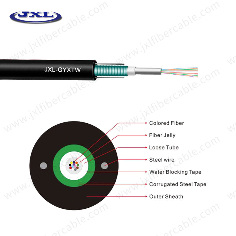 4 6 8 12 16 24 Core Armoured Cable Steel Wire Strength Member GYXTW 12 Core Fiber Optic Cable