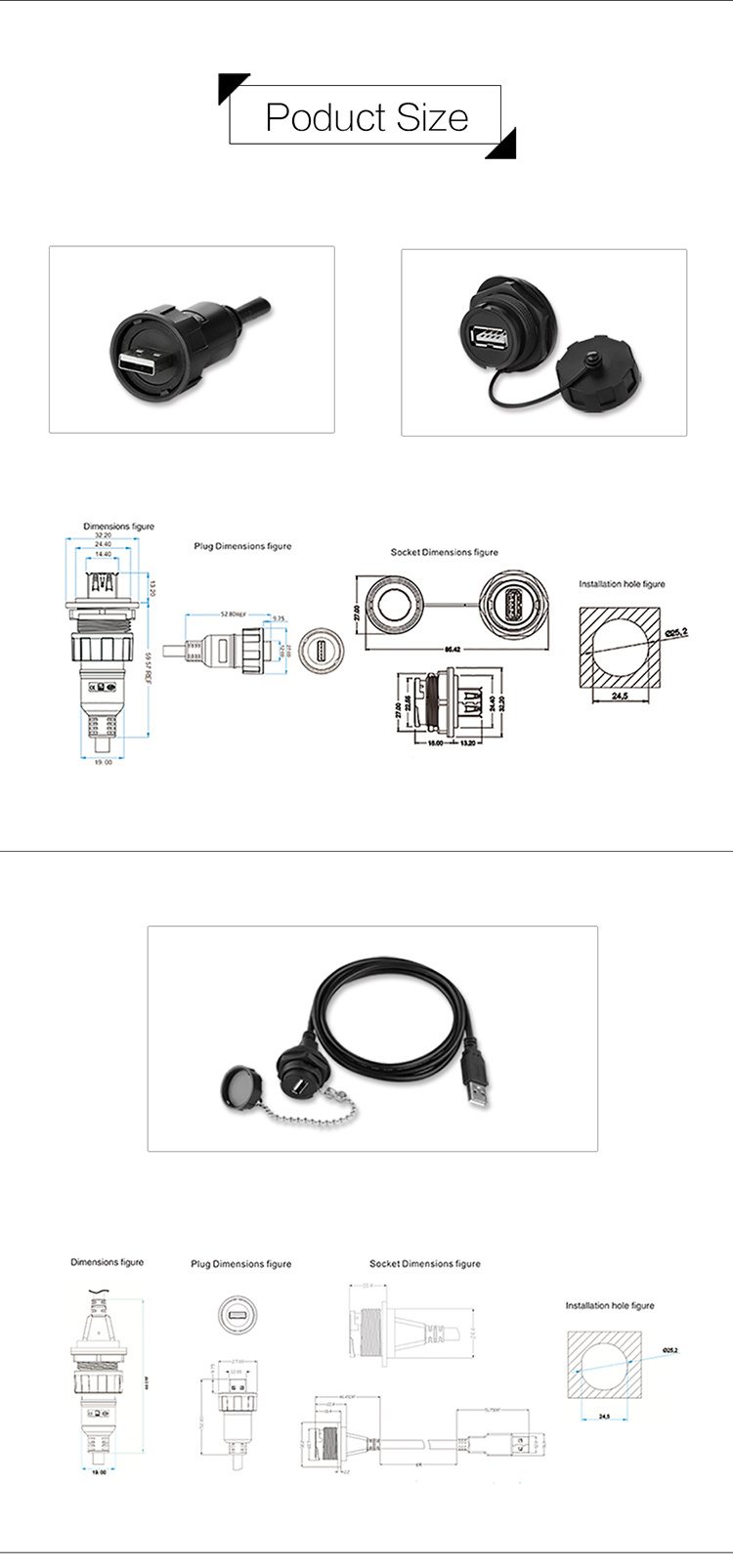Factory Retractable USB Cable/USB Pin Connectors with Ce, RoHS