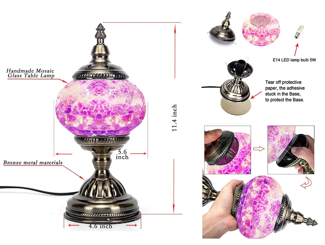 Mosaic Lamp-Handmade Turkish Mosaic Table Lamp with Mosaic Lantern (Pink)