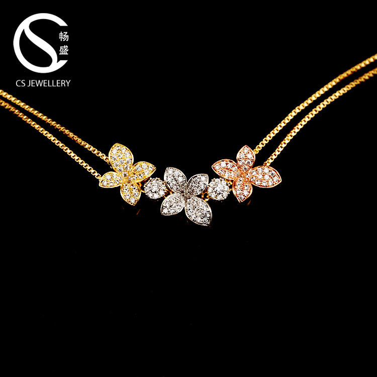 Turkish Jewelry Blossom Cubic Zirconia CZ Pave Diamond Charm Bracelet