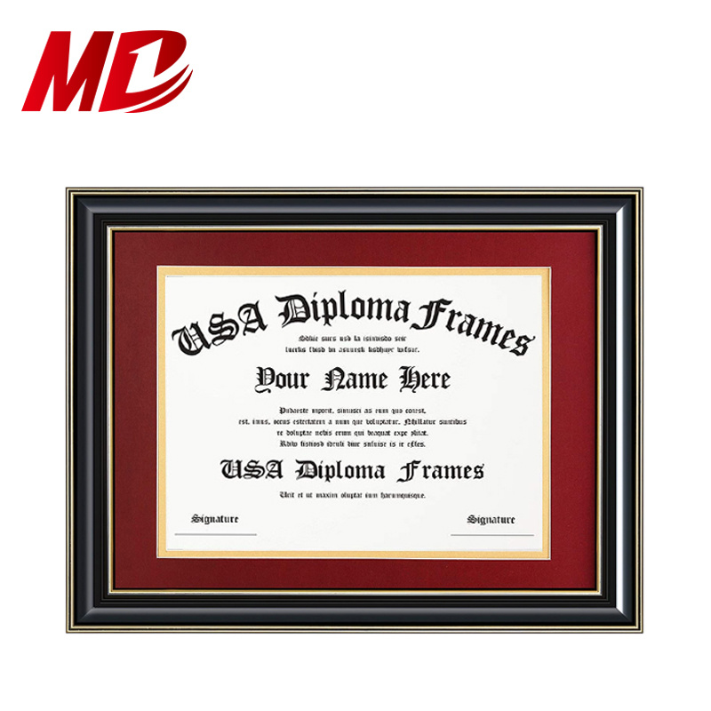 Wholesale Black Certificate Frame, Gold Trims, Black & Red Matting