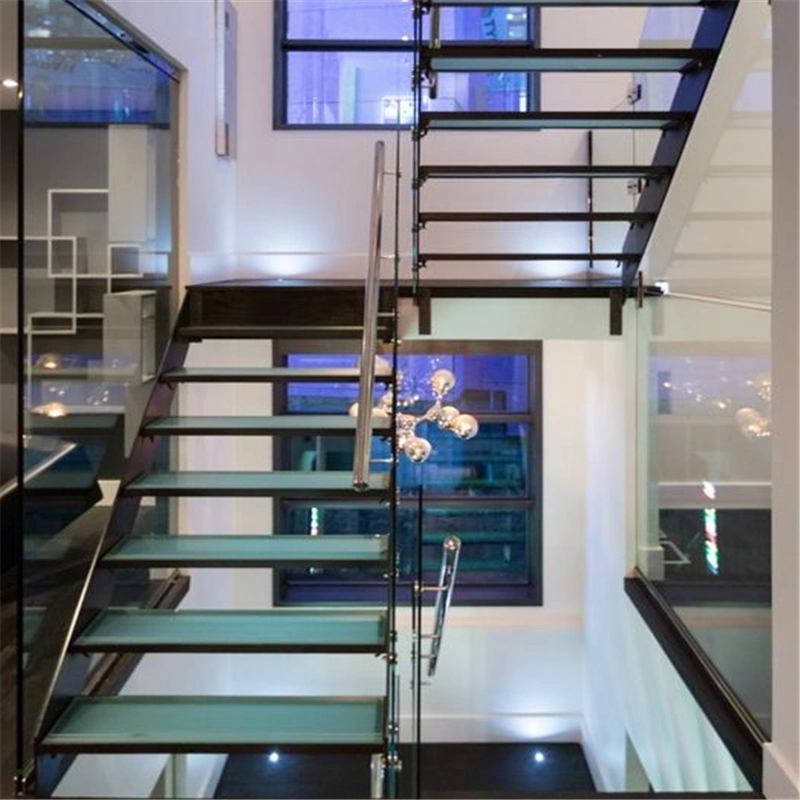 Indoor/Outdoor Straight Staircase, Solid Wood Steps Stairs, Glass Panels Stairs Price