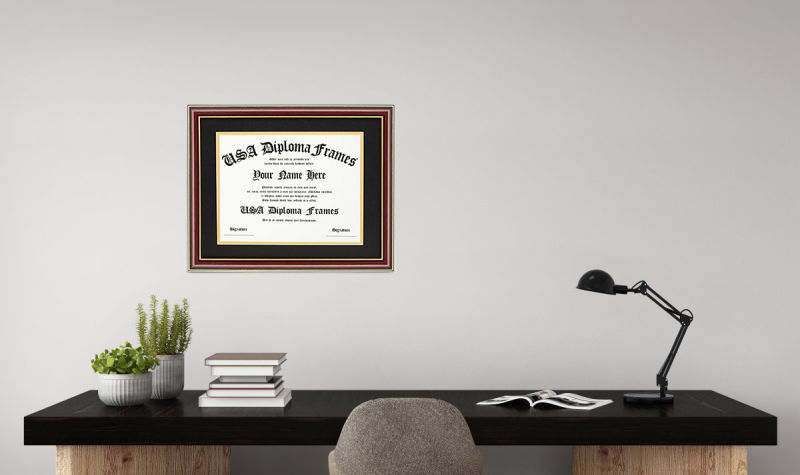 Wholesale Black Certificate Frame, Gold Trims, Black & Red Matting