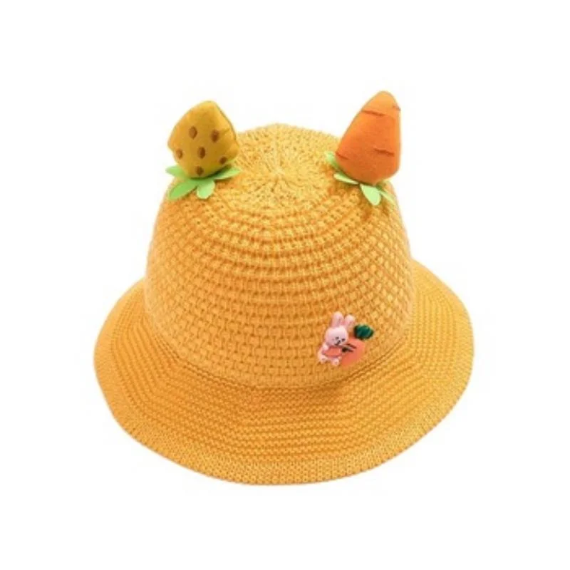 Wholesale Manufacturer Warm Winter New Style Plain Color Handmade Knitted Wool Bucket Hat with Animal Decor