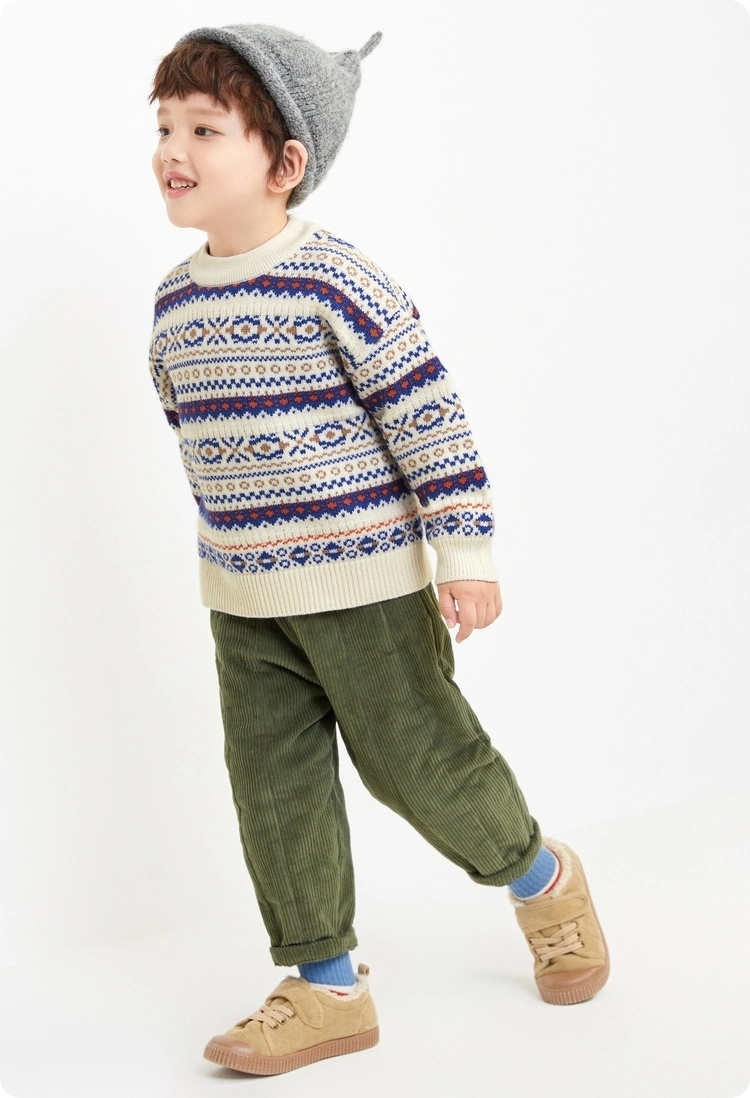 Kids Boys Sweater Hand Knit Wool Design for Children Striped Cardigan