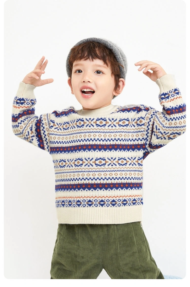 Children Winter Comfy Wool Striped Cardigan with Patch Long Sleeve Kids Jumper Knitwear Girls Sweater