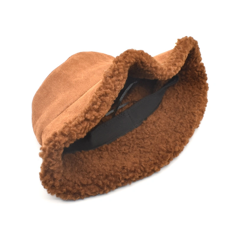 Suede Chunky Traditional Plaid Plush Wool Fur Soft Thicken Warm Winter Bucket Hat Cap