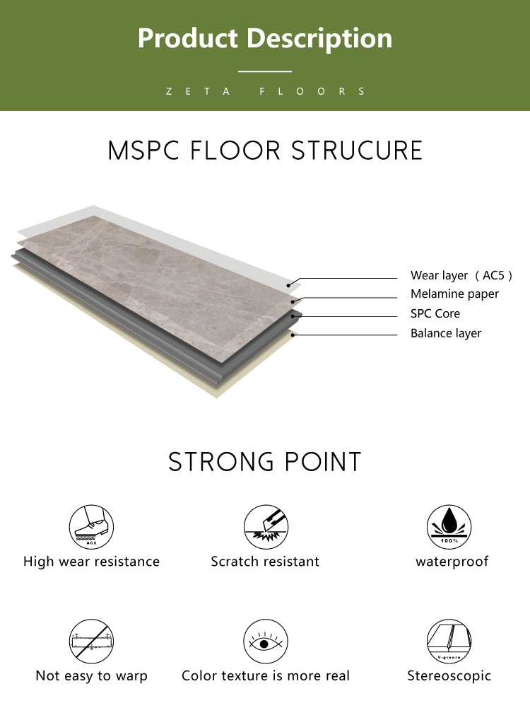 Factory Direct Seller, Fireproof Mspc / Spc Imitation Wood Grain Floor