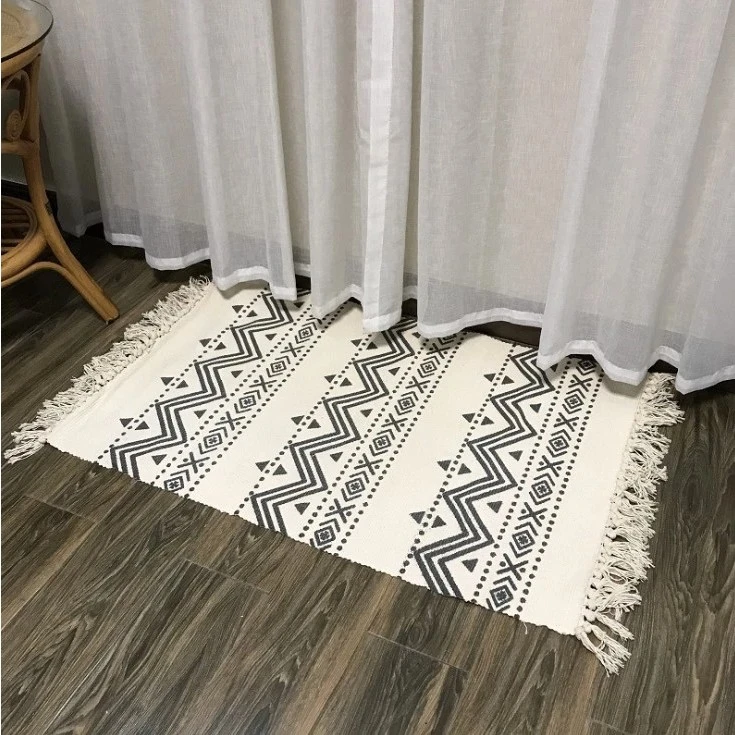Woven Indoor Outdoor Mats Cotton Printed Area Rugs with Tassels