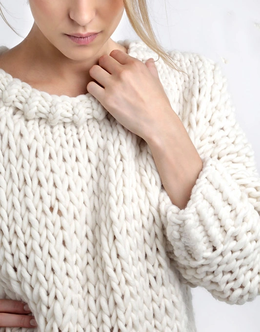 Women Fashion Wool Pullover Chunky Knitted White Sweater
