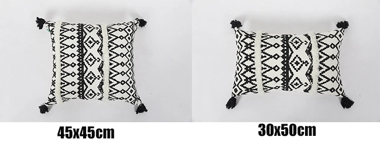 Black White Geometric Cushion Cover 45X45cm Tufted Cotton Woven Cushion Handmade for Home Decoration Sofa Bed Boho Style