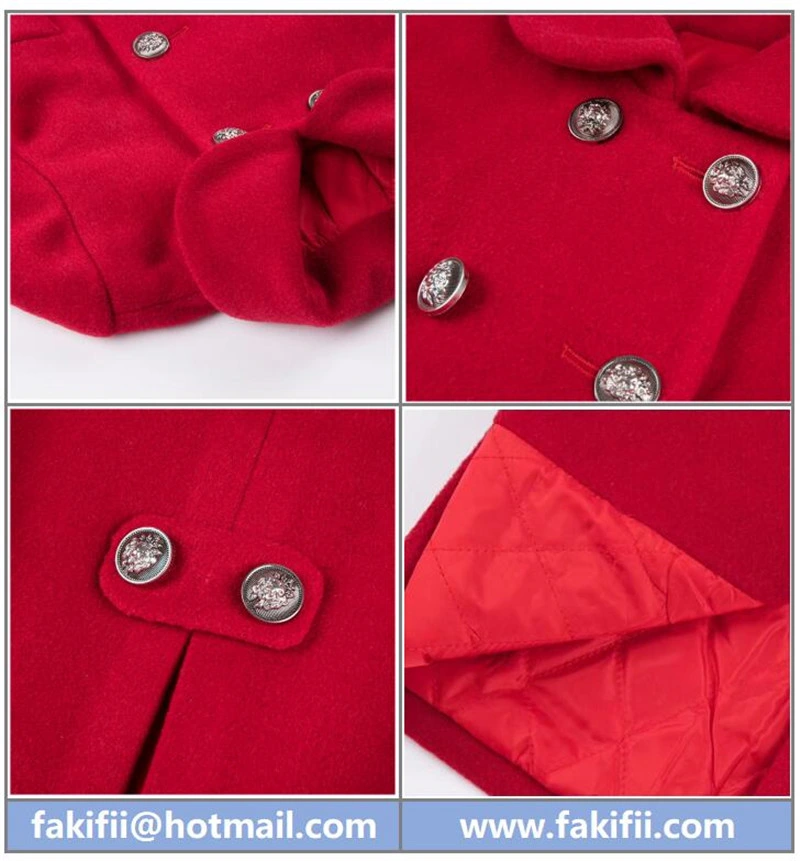 Customised Manufacturing Top Quality Children Clothes Baby Clothing Girl Red Wool Coat Wool Apparel