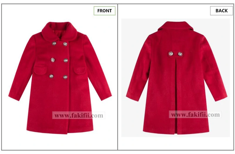 Customised Manufacturing Top Quality Children Clothes Baby Clothing Girl Red Wool Coat Wool Apparel