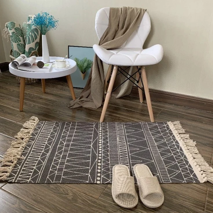 Woven Indoor Outdoor Mats Cotton Printed Area Rugs with Tassels