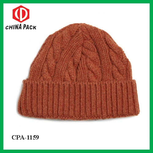 Orange Wool-Blend Spencer Cable Knit Beanie Hat (CPA-1159)