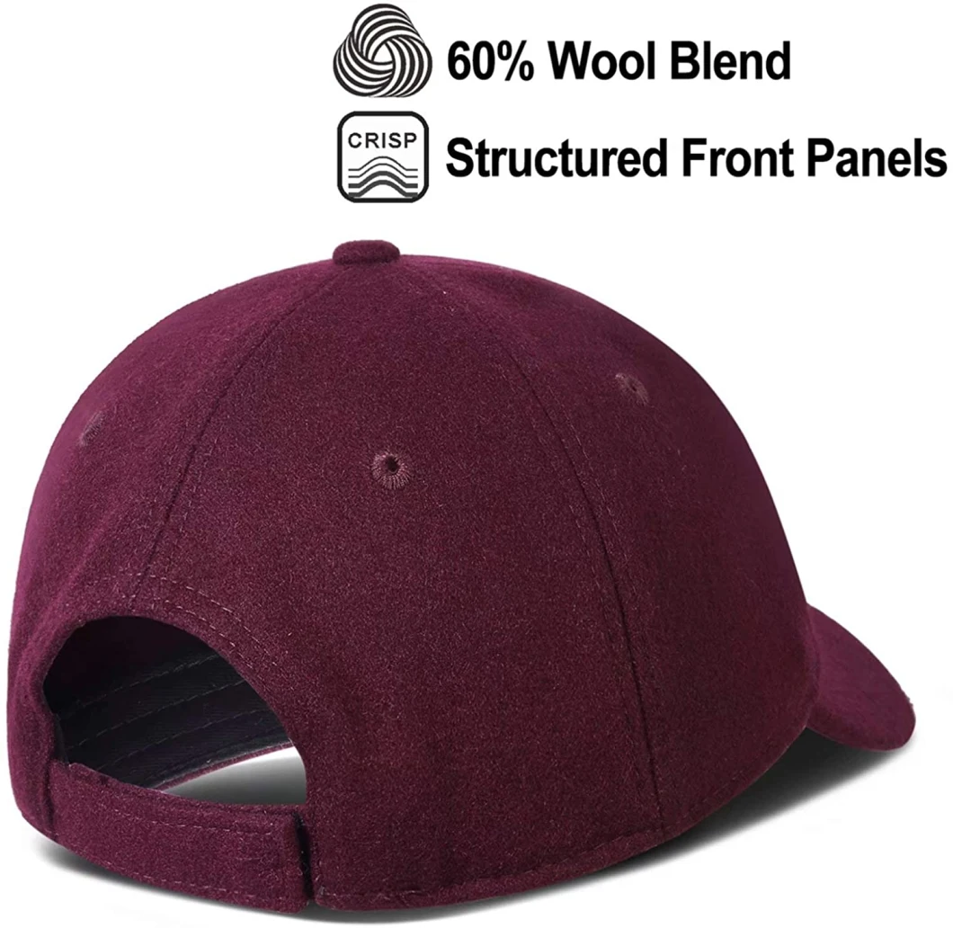 Red Warm Wool Baseball Caps 60% Wool Adjustable Size