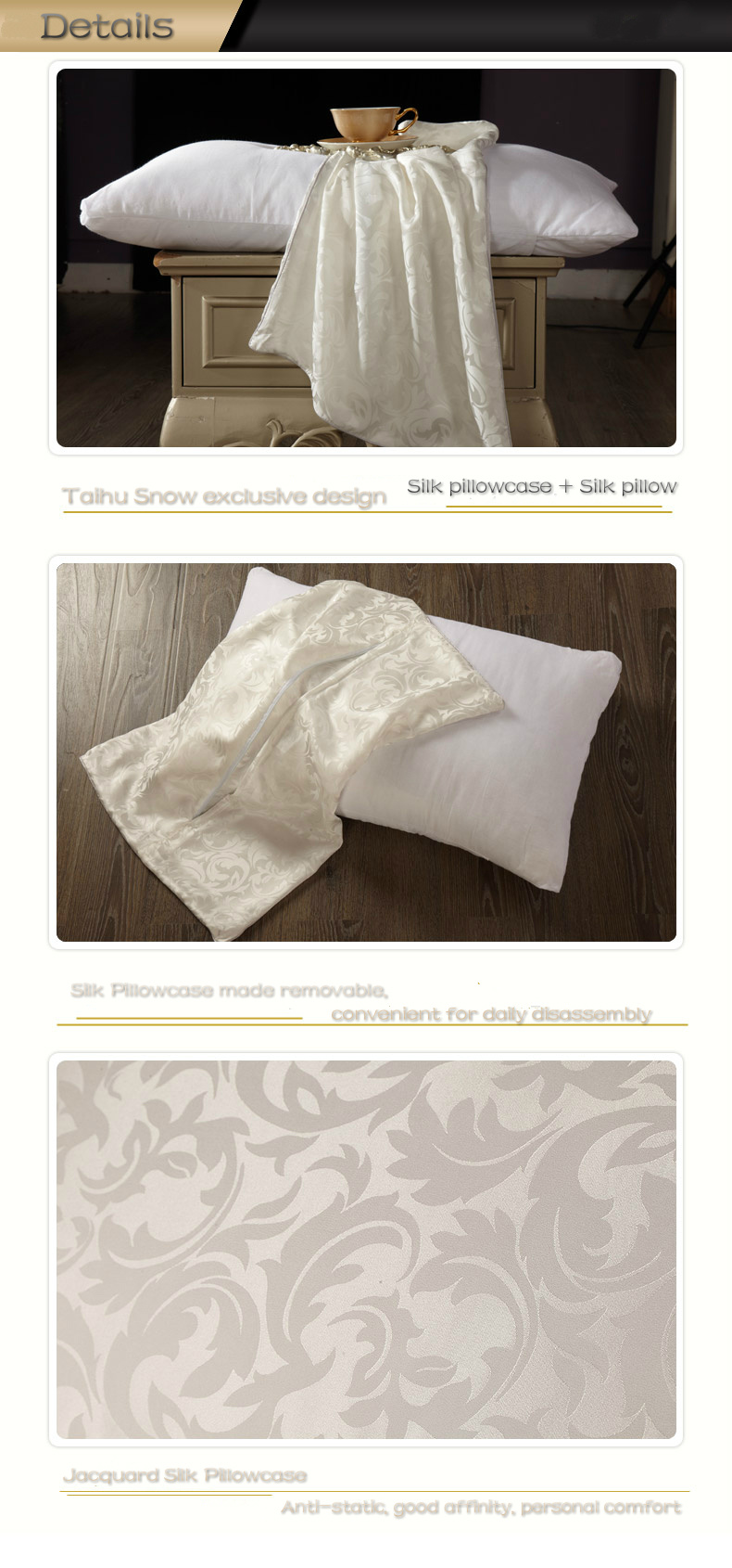 Oeko-Certificate 100% Mulberry Silk Comfortable Pillow Jacquard Silk Pillow