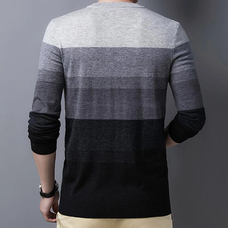Spring Autumn Mens Slim Striped Jumper 100% Wool Pullovers Sweater