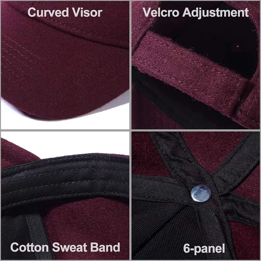 Red Warm Wool Baseball Caps 60% Wool Adjustable Size