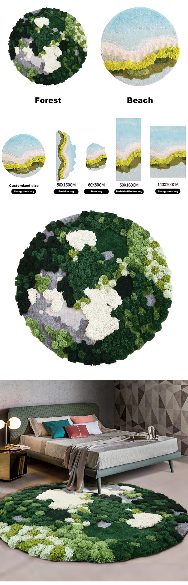 Forest Style Rugs Round Wool Carpets Home Floor Rugs Area Carpet Wool Rug