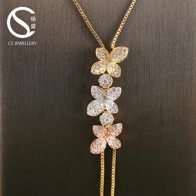 Turkish Jewelry Blossom Cubic Zirconia CZ Pave Diamond Charm Bracelet