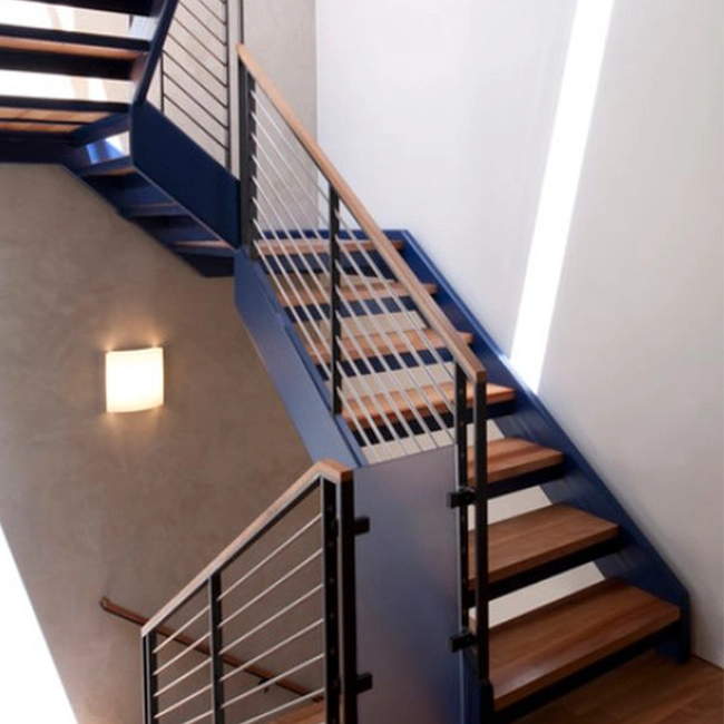 Indoor/Outdoor Straight Staircase, Solid Wood Steps Stairs, Glass Panels Stairs Price