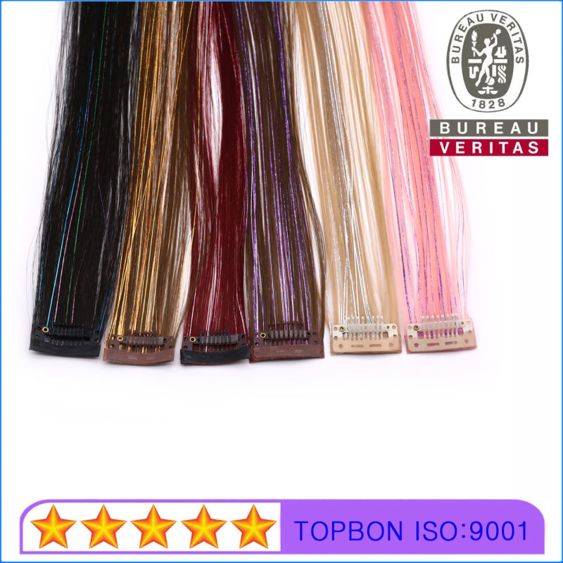 Remy Hair Synthetic Hair Extensions Colordful Hair Straight 1 Piece Clip Hair Extension with Colorful Silks