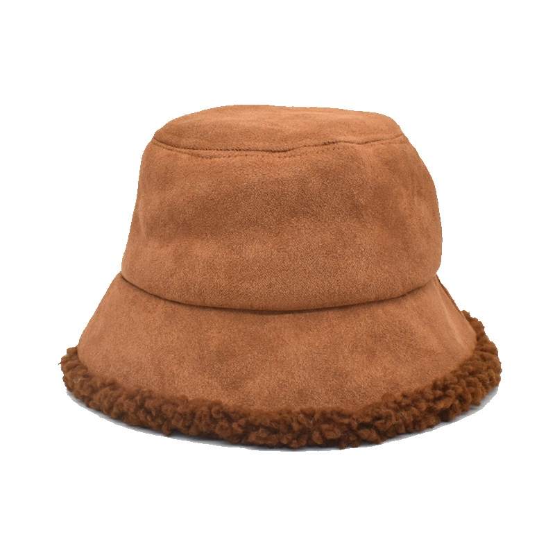 Suede Chunky Traditional Plaid Plush Wool Fur Soft Thicken Warm Winter Bucket Hat Cap