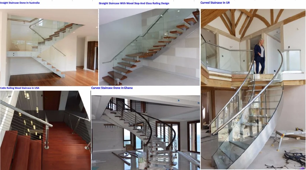 Indoor/Outdoor Straight Staircase, Solid Wood Steps Stairs, Glass Panels Stairs Price