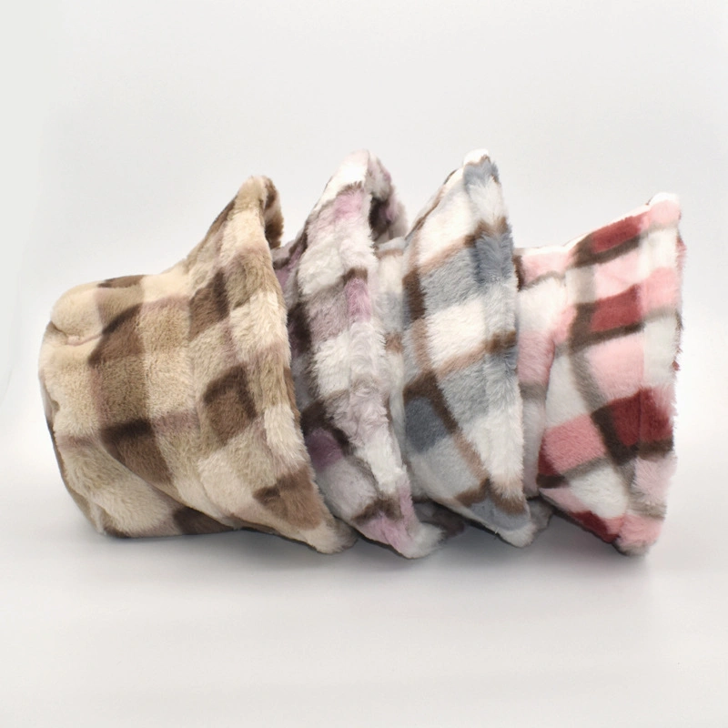 Fashion Unisex Sartorial Chunky Traditional Plaid Plush Wool Fur Soft Thicken Warm Winter Bucket Hat Cap