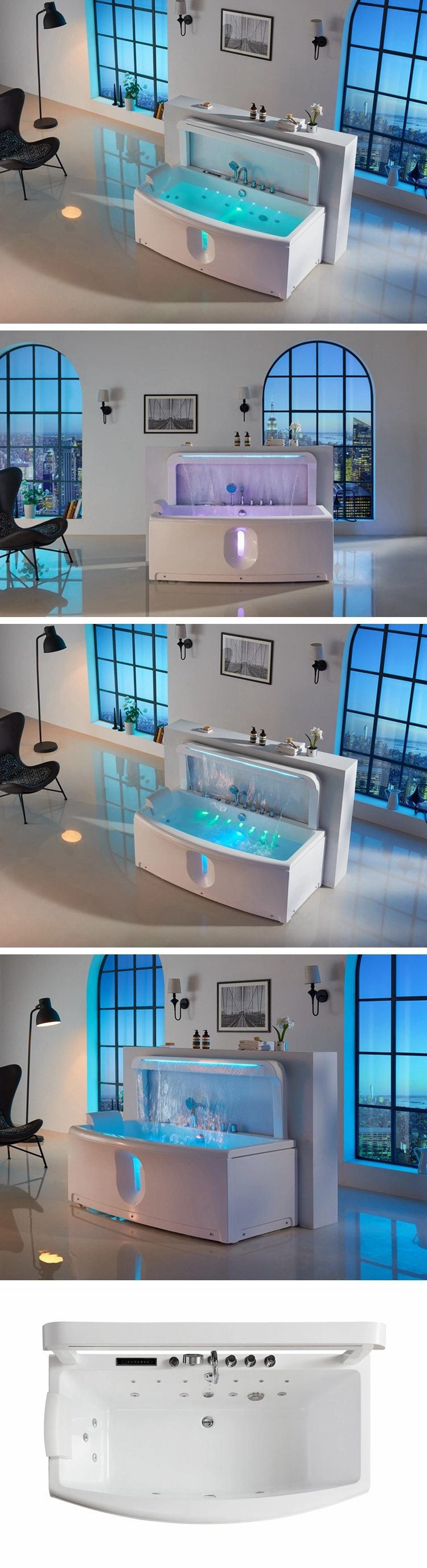 Unique Design with Waterfall One Person Use Sex Massage Indoor Whirlpool Bathtub