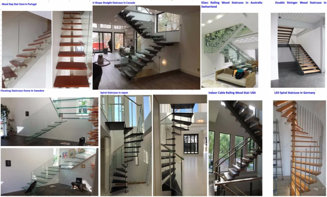 Indoor/Outdoor Straight Staircase, Solid Wood Steps Stairs, Glass Panels Stairs Price