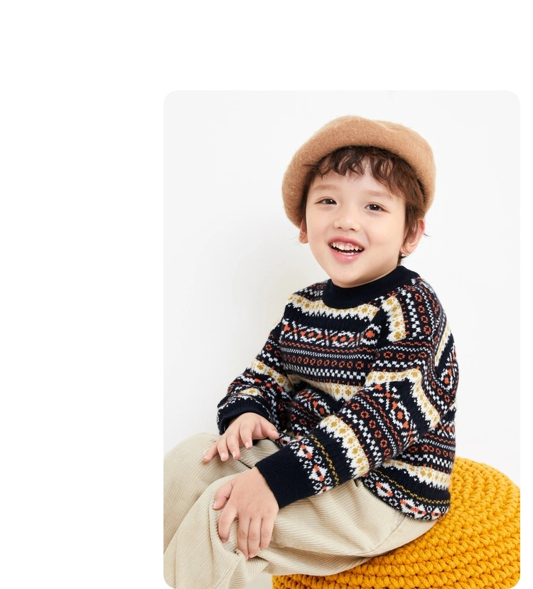 Children Winter Comfy Wool Striped Cardigan with Patch Long Sleeve Kids Jumper Knitwear Girls Sweater